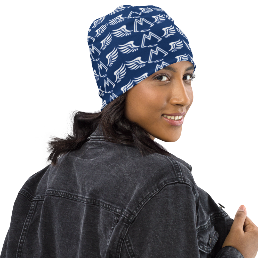 Blue Beanie With Duplicated White MM Iconic Logo