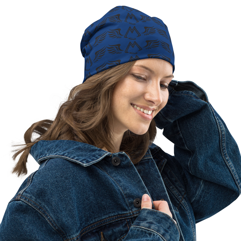 Blue Beanie With Duplicated Black MM Iconic Logo