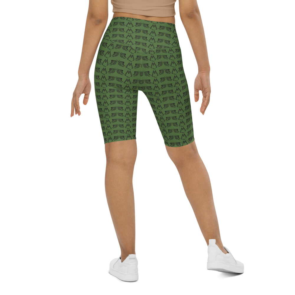 Army Green Biker Shorts With Duplicated Black MM Iconic Logo