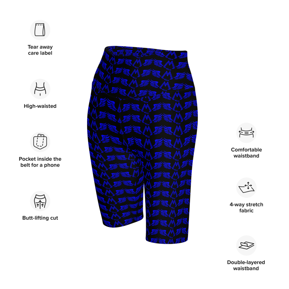 Black Biker Shorts With Duplicated Blue MM Iconic Logo