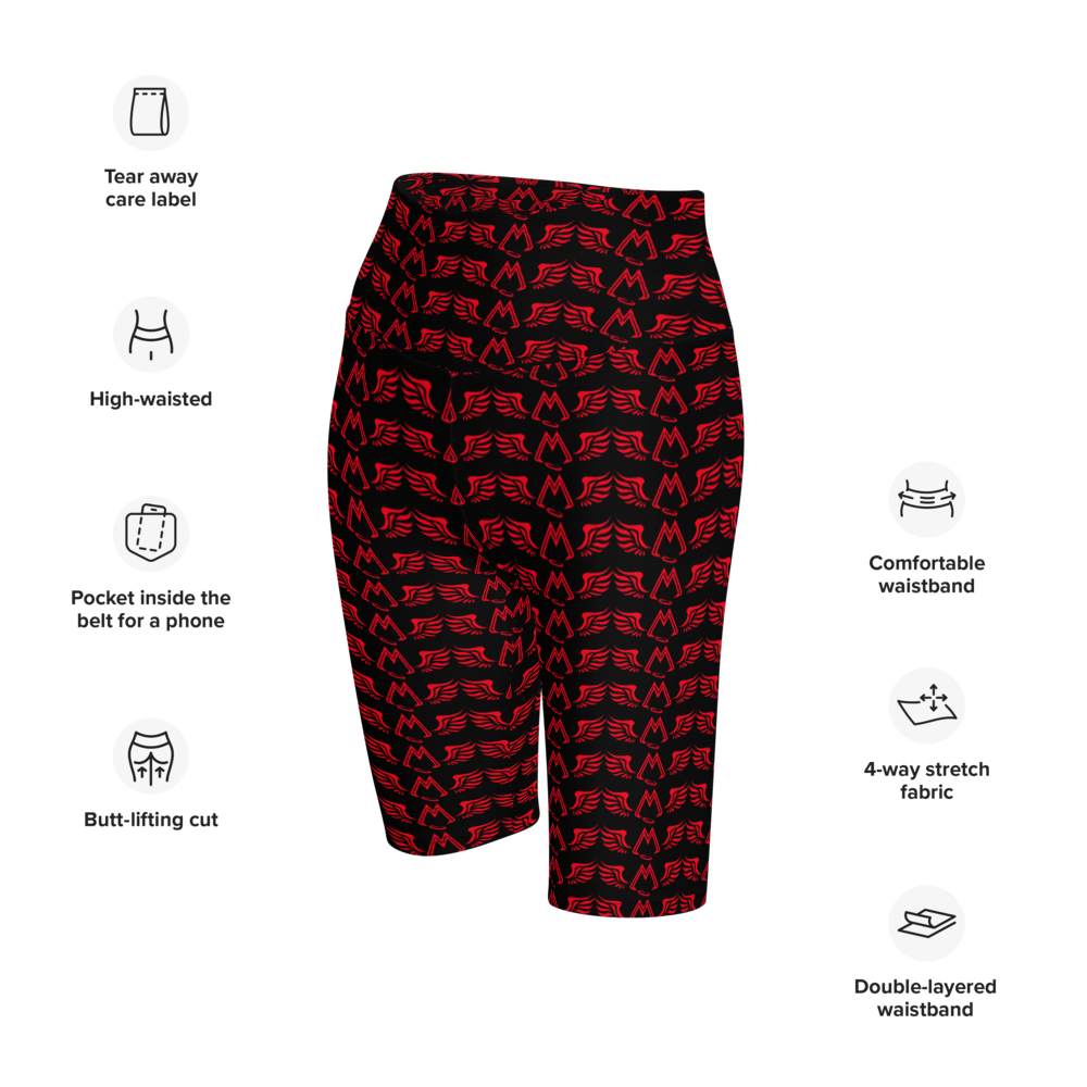 Black Biker Shorts With Duplicated Red MM Iconic Logo