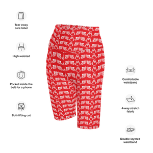 Red Biker Shorts With Duplicated White MM Iconic Logo