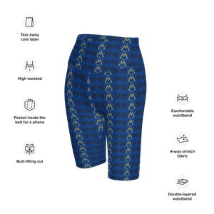 Blue Biker Shorts With Duplicated Gold-Black MM Iconic Logo