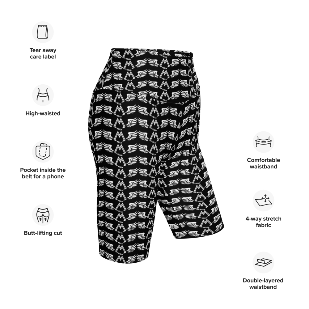 Black Biker Shorts With Duplicated White MM Iconic Logo