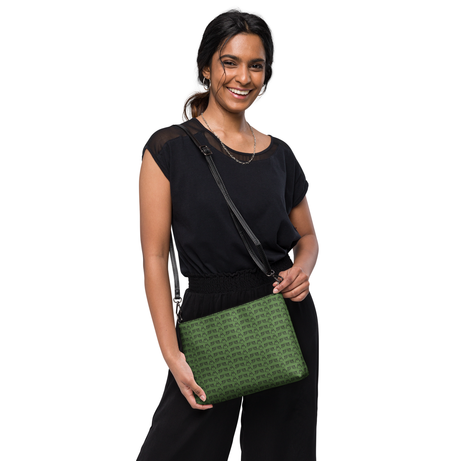 Army Green Crossbody Bag With Duplicated Black MM Iconic Logo