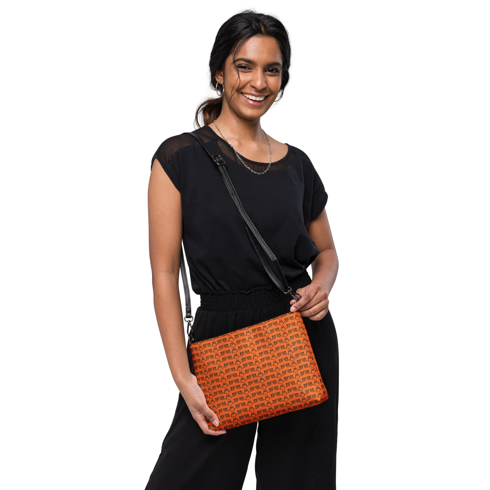 Orange Crossbody Bag With Duplicated Black MM Iconic Logo