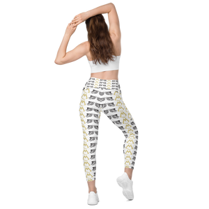 White Crossover Leggings With Duplicated Gold-Black MM Iconic Logo