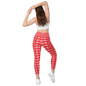 Red Crossover Leggings With Duplicated White MM Iconic Logo