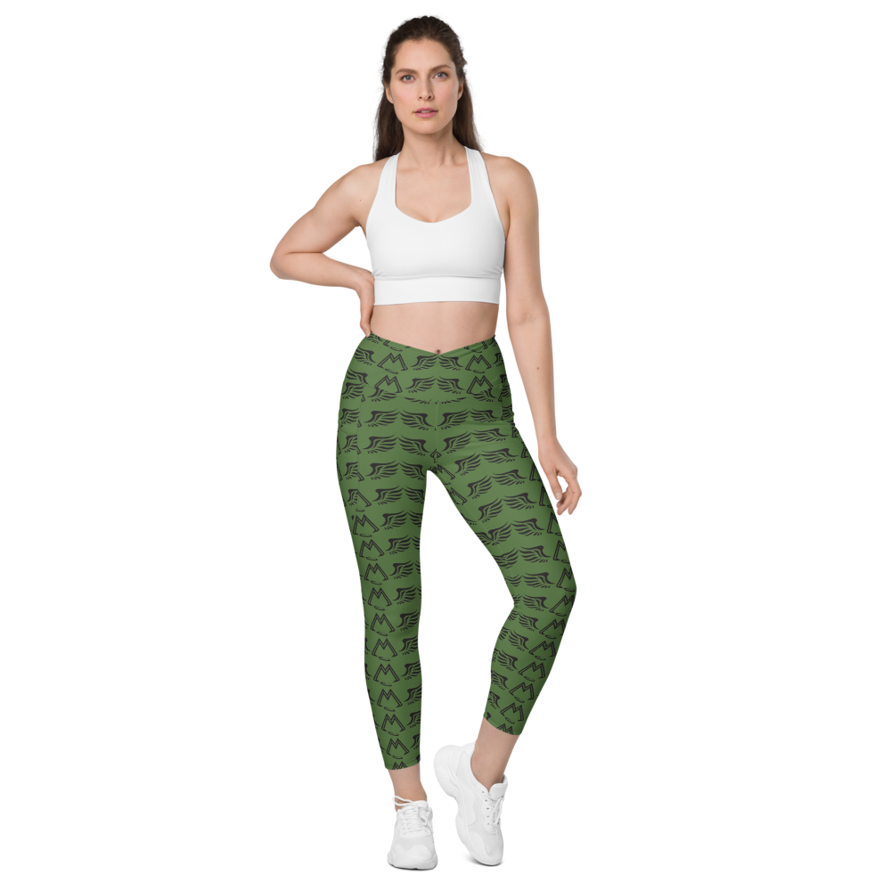 Army Green Crossover Leggings With Duplicated Black MM Iconic Logo