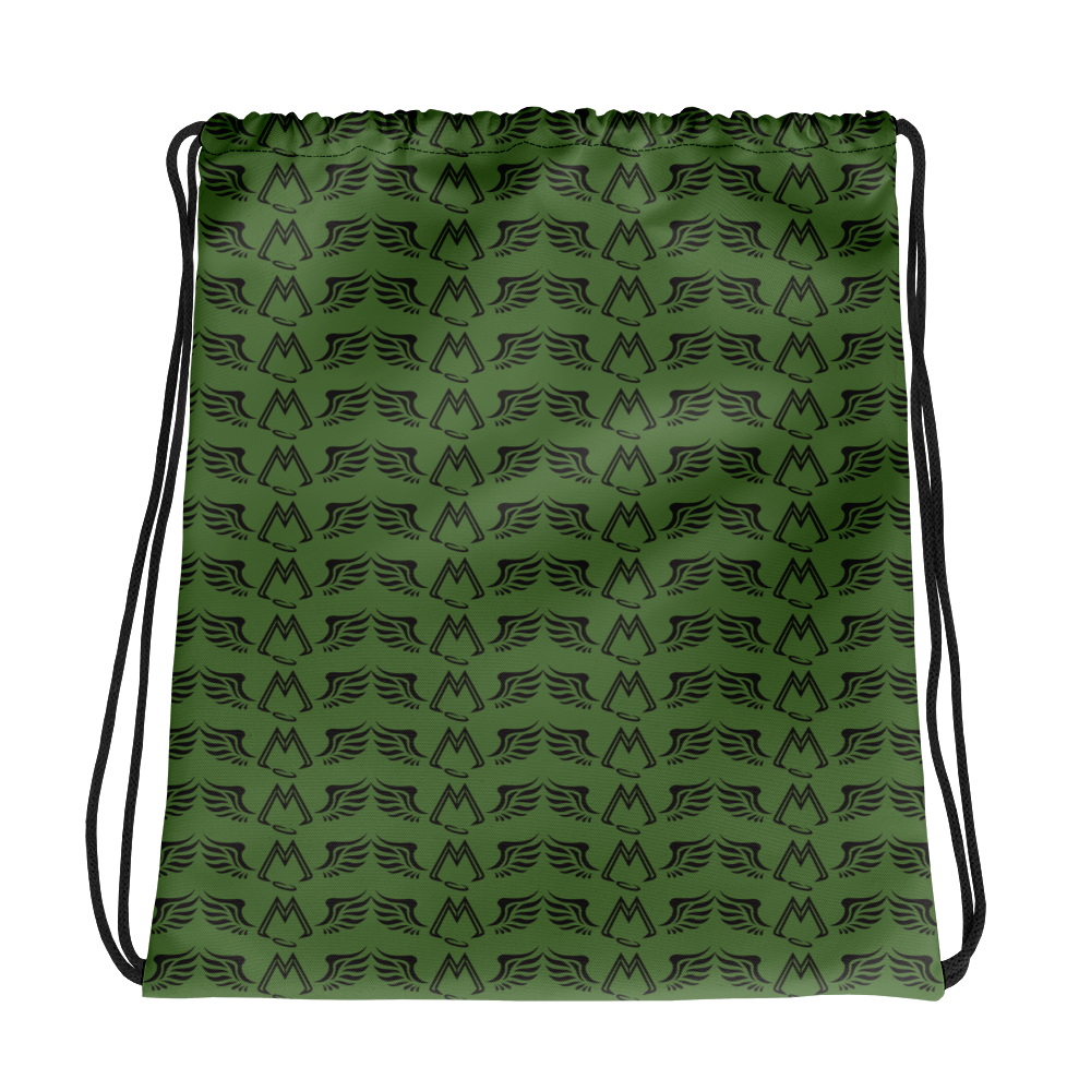 Army Green Drawstring Bag With Duplicated Black MM Iconic Logo