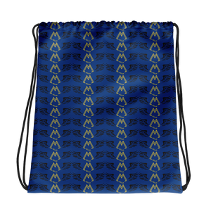 Blue Drawstring Bag With Duplicated Gold-Black MM Iconic Logo