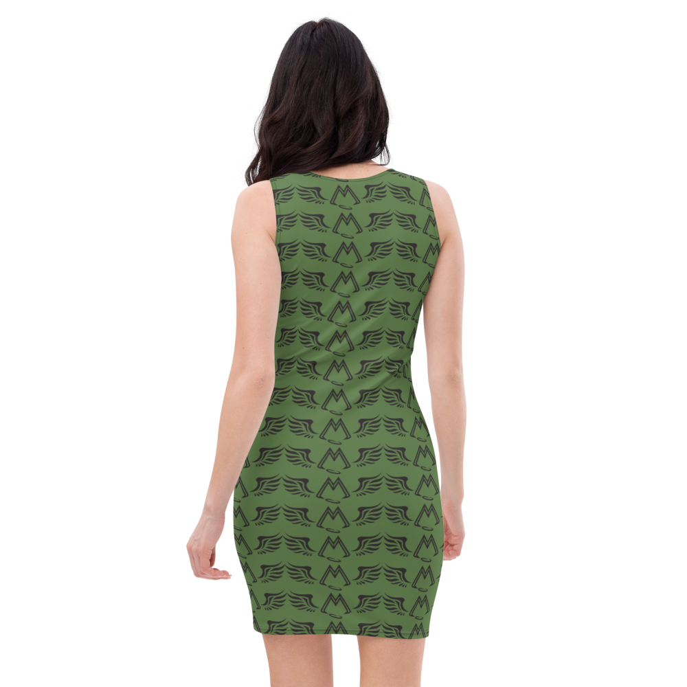 Army Green Dress With Duplicated Black MM Iconic Logo