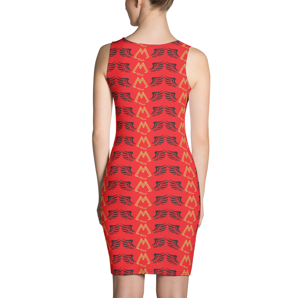 Red Dress With Duplicated Gold-Black MM Iconic Logo - Maravilloso Maravilla Red Dress With Duplicated Gold-Black MM Iconic Logo - Maravilloso Maravilla