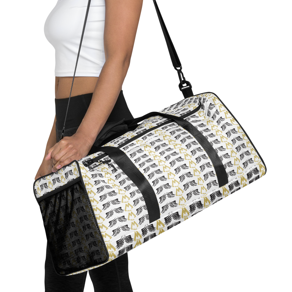 White Duffle Bag With Duplicated Gold-Black MM Iconic Logo