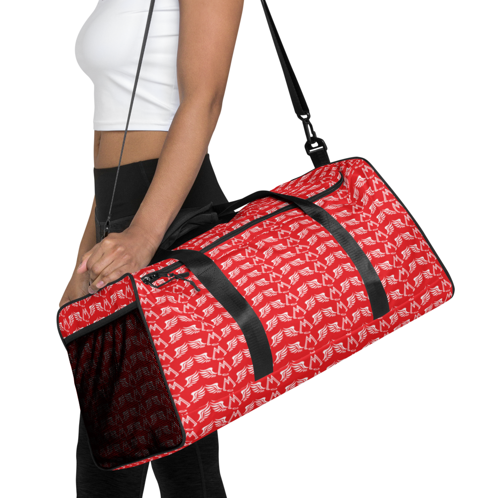 Red Duffle Bag With Duplicated White MM Iconic Logo