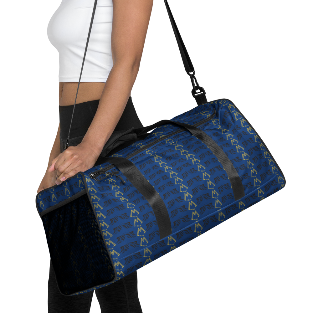 Blue Duffle Bag With Duplicated Gold-Black MM Iconic Logo