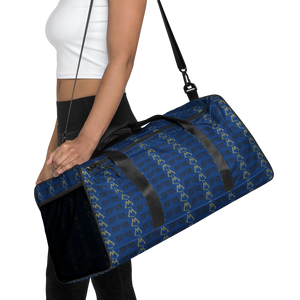 Blue Duffle Bag With Duplicated Gold-Black MM Iconic Logo