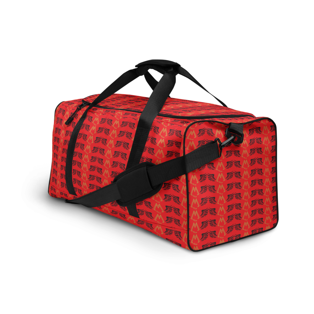 Red Duffle Bag With Duplicated Gold-Black MM Iconic Logo