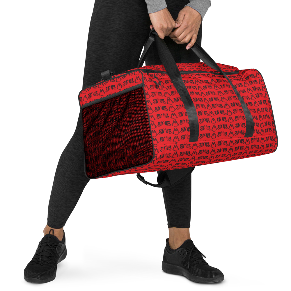 Red Duffle Bag With Duplicated Black MM Iconic Logo