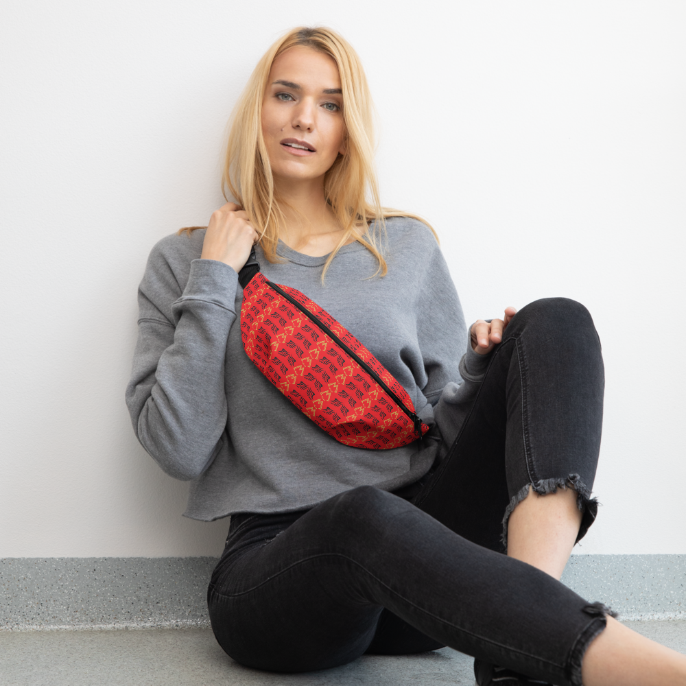 Red Fanny Pack With Duplicated Gold-Black MM Iconic Logo