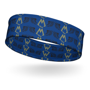 Blue Headband With Duplicated Gold-Black MM Iconic Logo