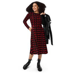 Black Long Sleeve Midi Dress With Duplicated Red MM Iconic Logo