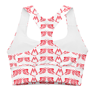 White Longline Sports Bra With Duplicated Red MM Iconic Logo