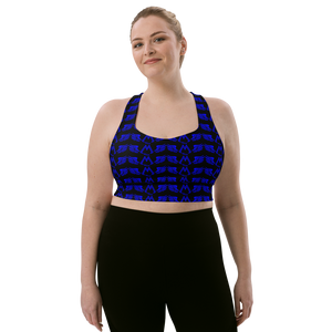 Black Longline Sports Bra With Duplicated Blue MM Iconic Logo