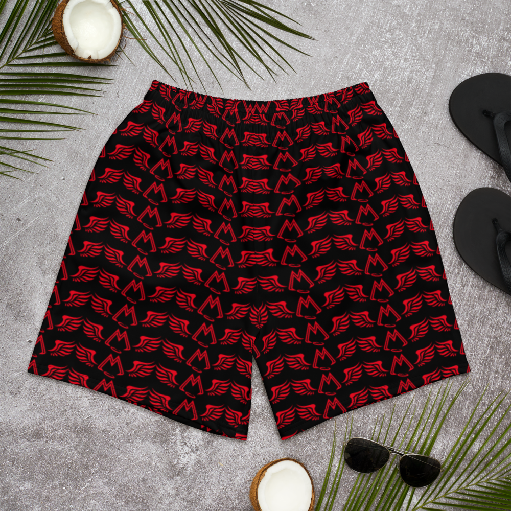 Black Athletic Long Shorts With Duplicated Red MM Iconic Logo