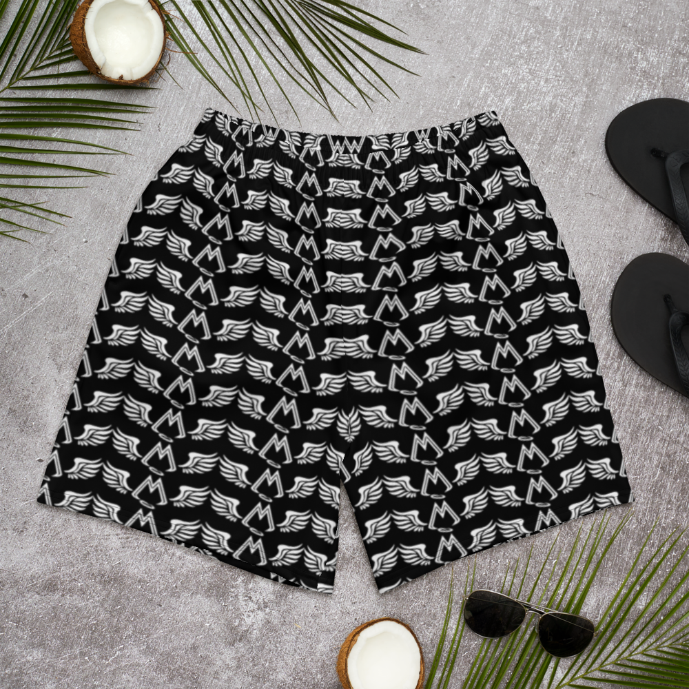 Black Athletic Long Shorts With Duplicated White MM Iconic Logo