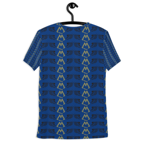 Blue Men's Athletic T-shirt With Duplicated Gold-Black MM Iconic Logo