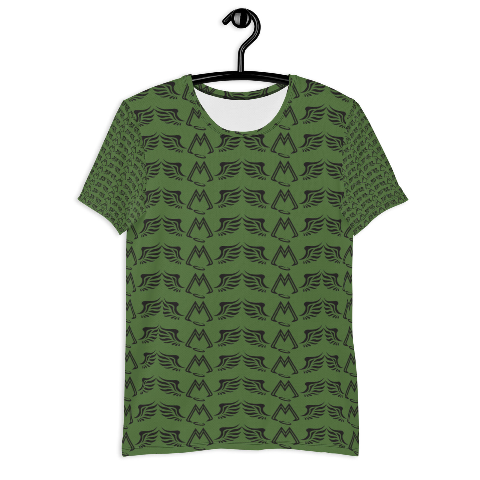 Army Green Men's Athletic T-shirt With Duplicated Black MM Iconic Logo