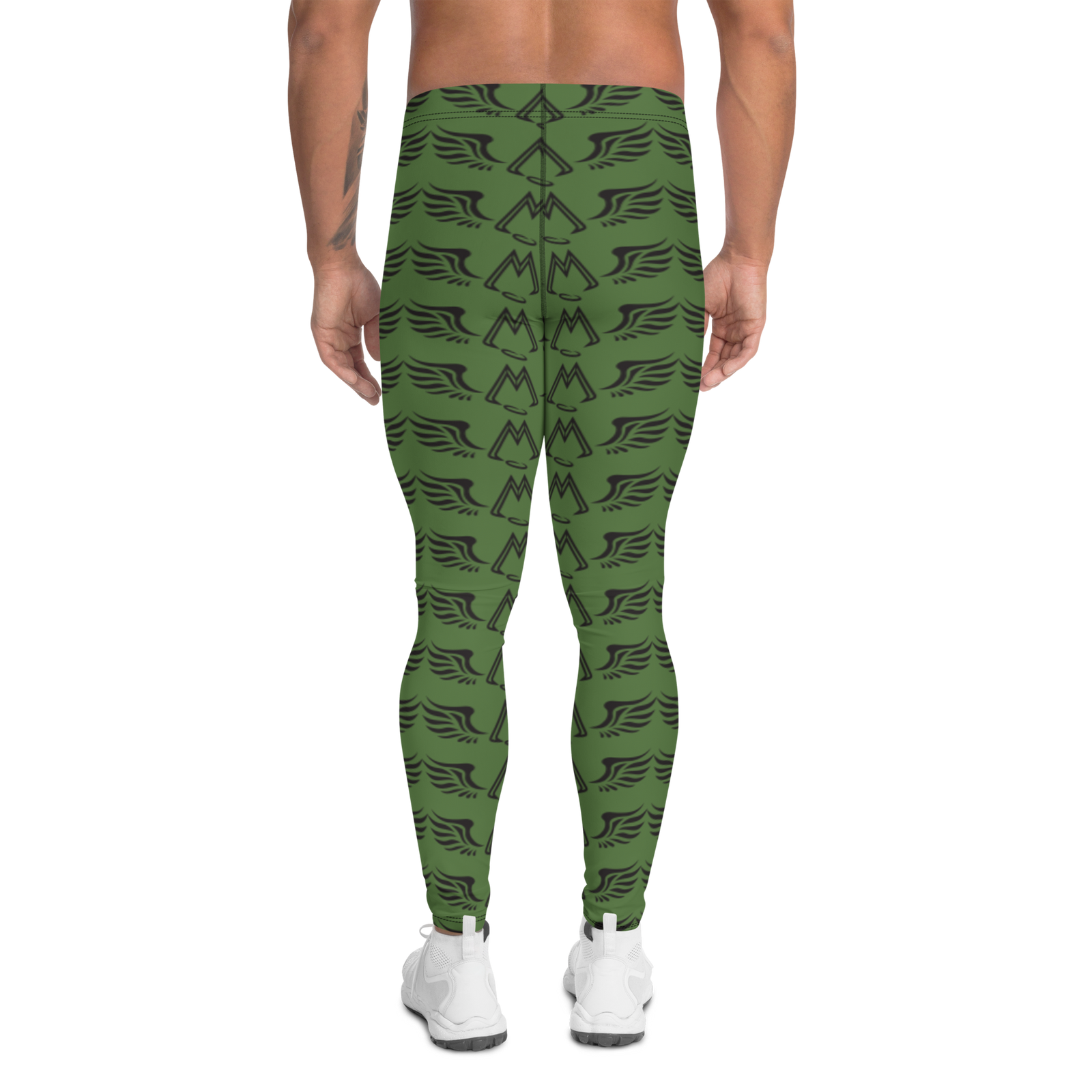 Army Green Men's Leggings With Duplicated Black MM Iconic Logo