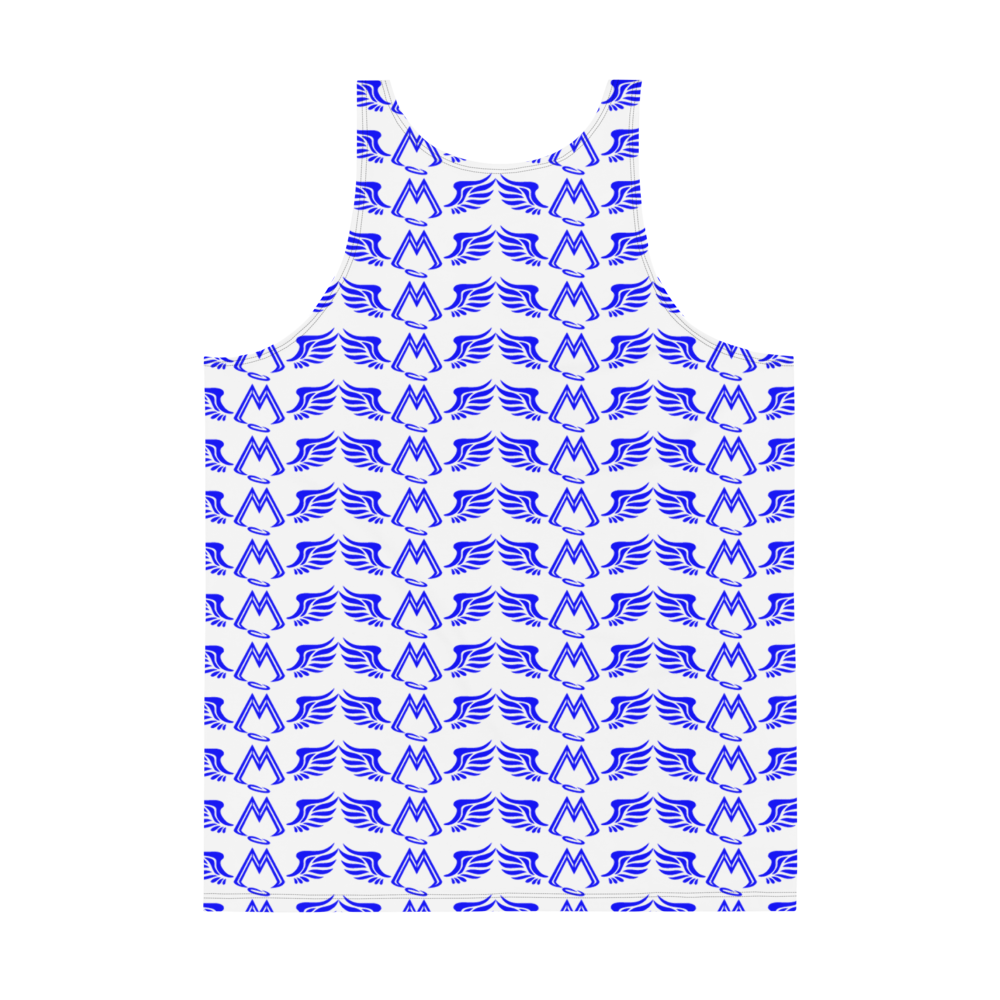 White Tank Top With Duplicated Blue MM Iconic Logo