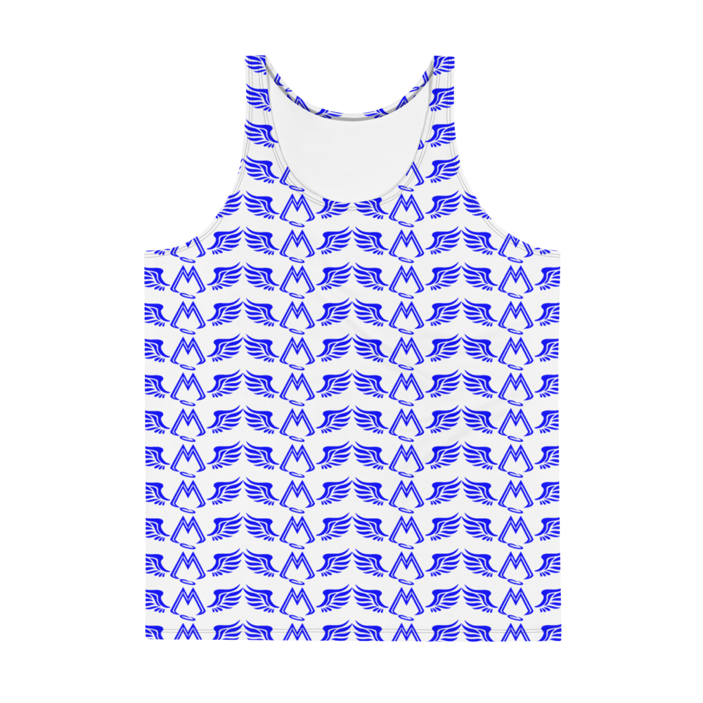 White Tank Top With Duplicated Blue MM Iconic Logo