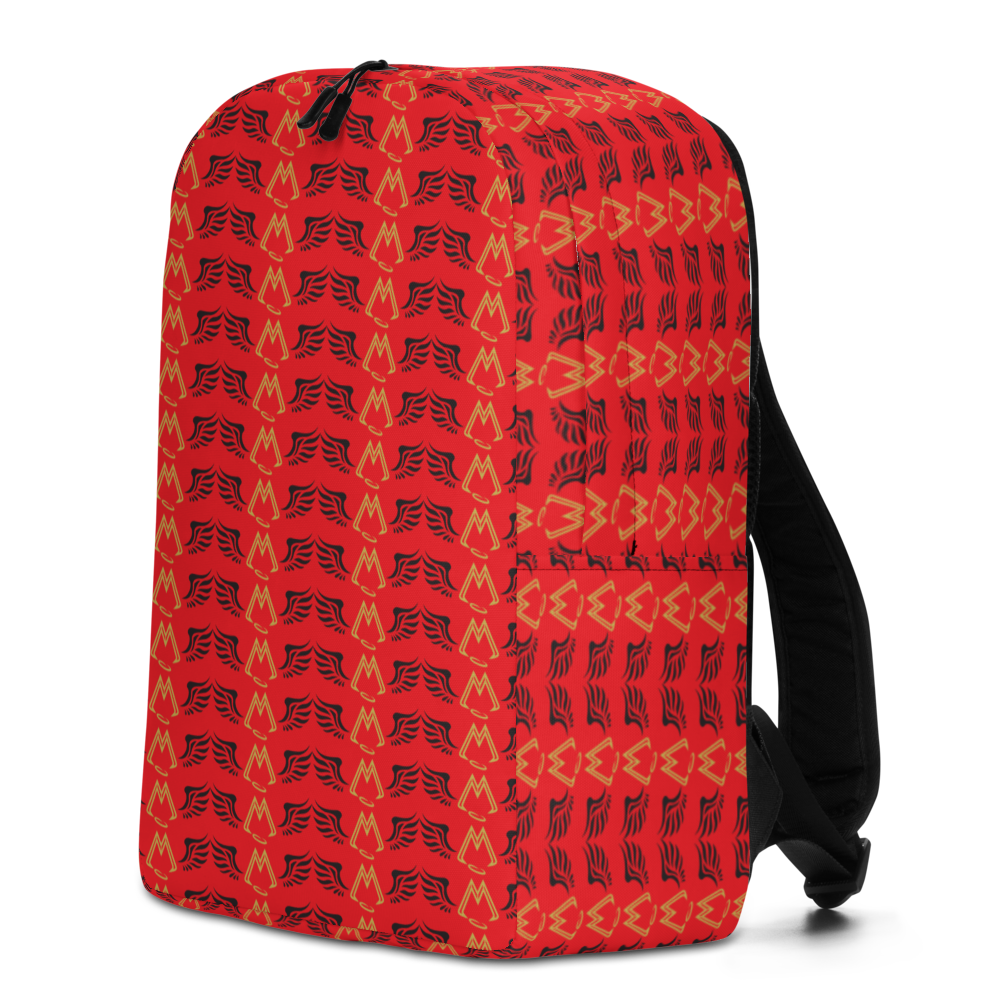 Red Minimalist Backpack With Duplicated Gold-Black MM Iconic Logo