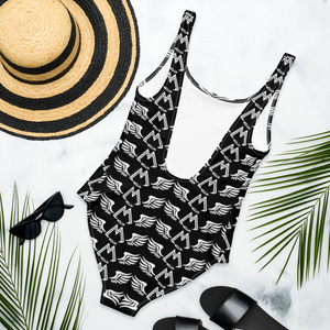 Black One-Piece Swimsuit With Duplicated White MM Iconic Logo