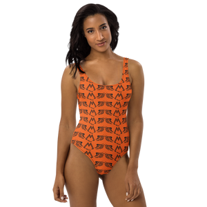 Orange One-Piece Swimsuit With Duplicated Black MM Iconic Logo