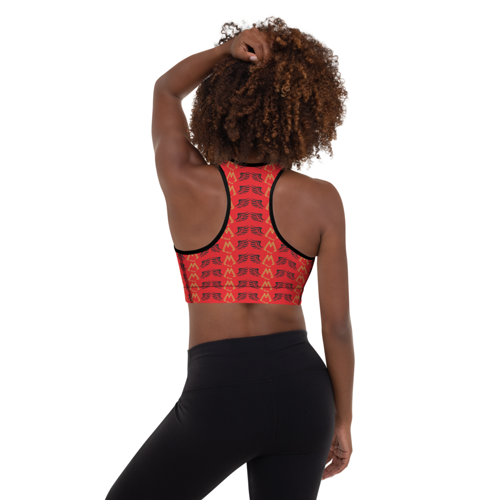 Red Padded Sports Bra With Duplicated Gold-Black MM Iconic Logo