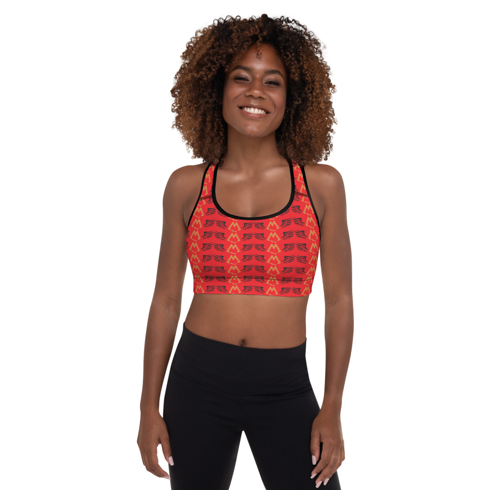 Red Padded Sports Bra With Duplicated Gold-Black MM Iconic Logo
