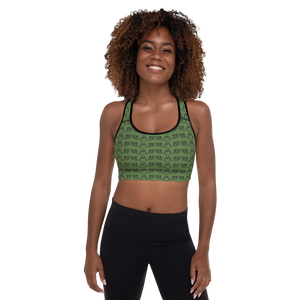 Army Green Padded Sports Bra With Duplicated Black MM Iconic Logo