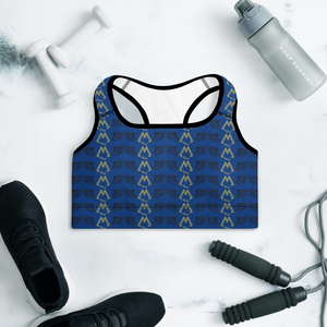 Blue Padded Sports Bra With Duplicated Gold-Black MM Iconic Logo