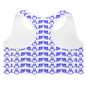 White Padded Sports Bra With Duplicated Blue MM Iconic Logo