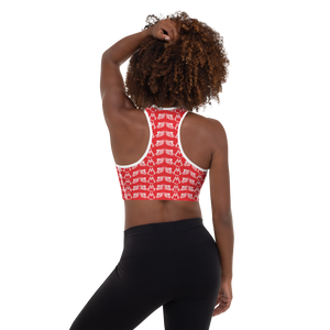 Red Padded Sports Bra With Duplicated White MM Iconic Logo