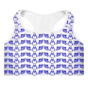 White Padded Sports Bra With Duplicated Blue MM Iconic Logo