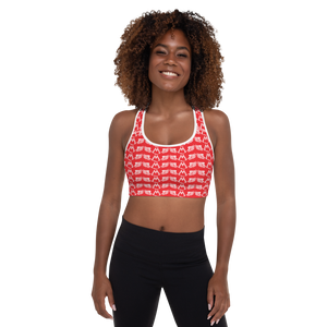 Red Padded Sports Bra With Duplicated White MM Iconic Logo