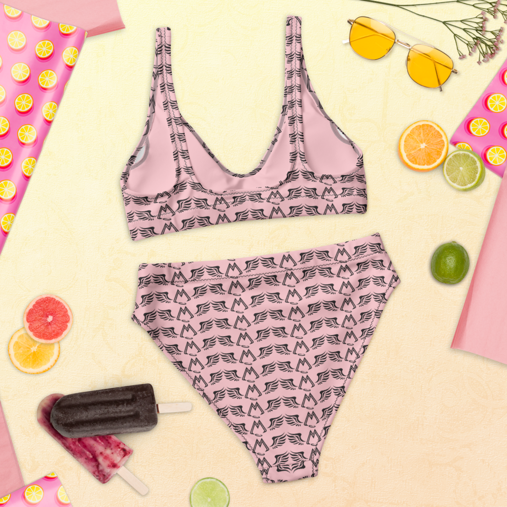 Pink Recycled High-Waisted Bikini With Duplicated Black MM Iconic Logo