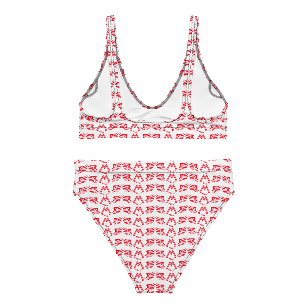 White Recycled High-Waisted Bikini With Duplicated Red MM Iconic Logo