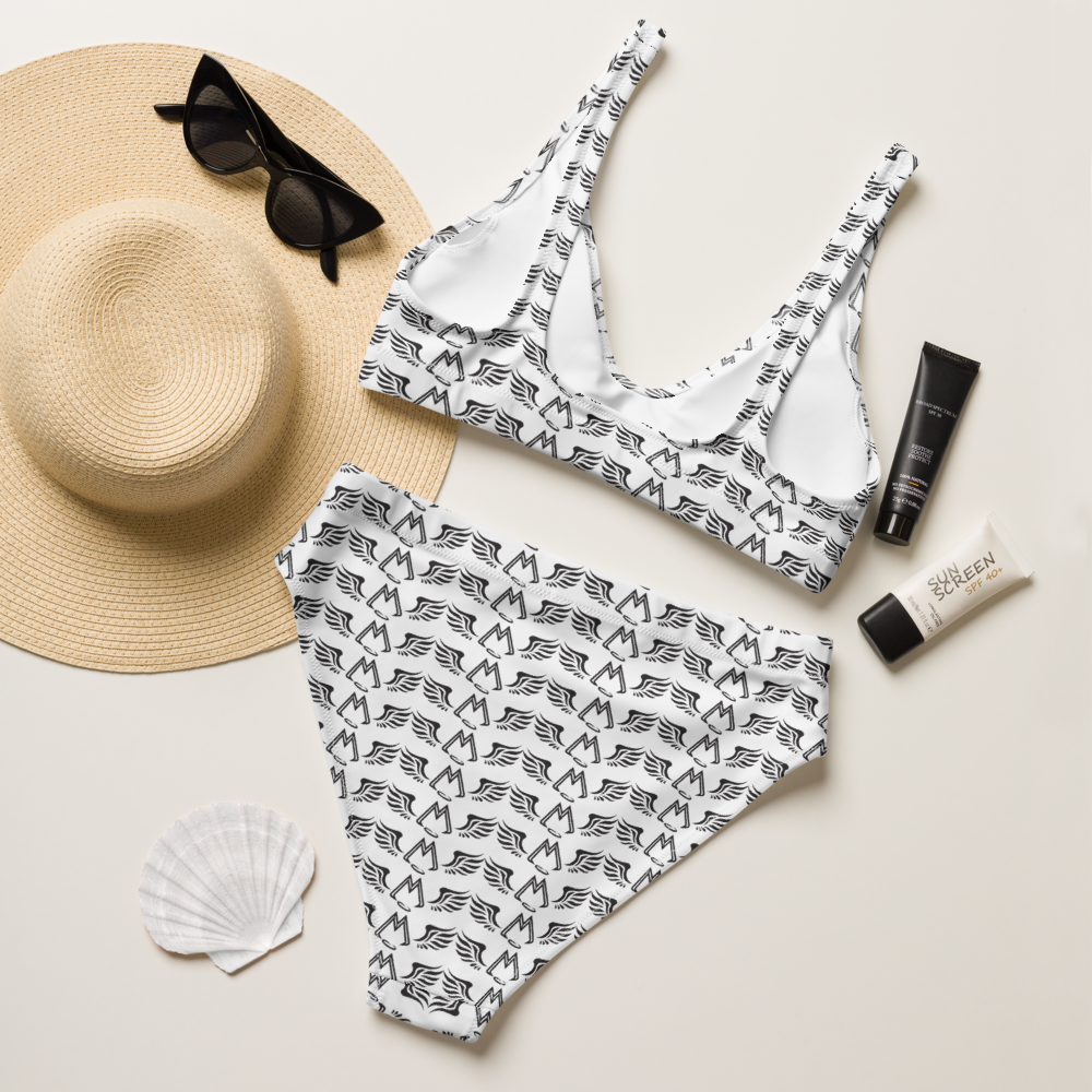 White Recycled High-Waisted Bikini With Duplicated Black MM Iconic Logo