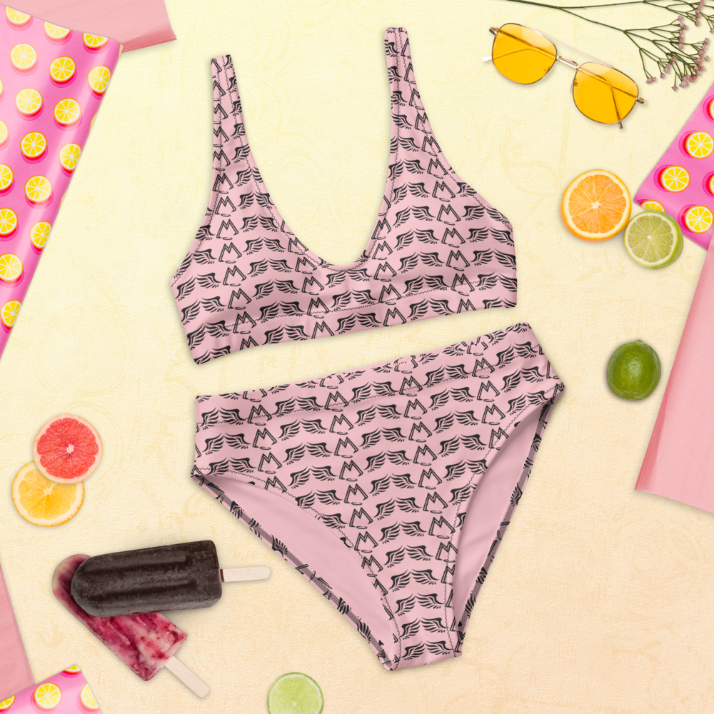 Pink Recycled High-Waisted Bikini With Duplicated Black MM Iconic Logo